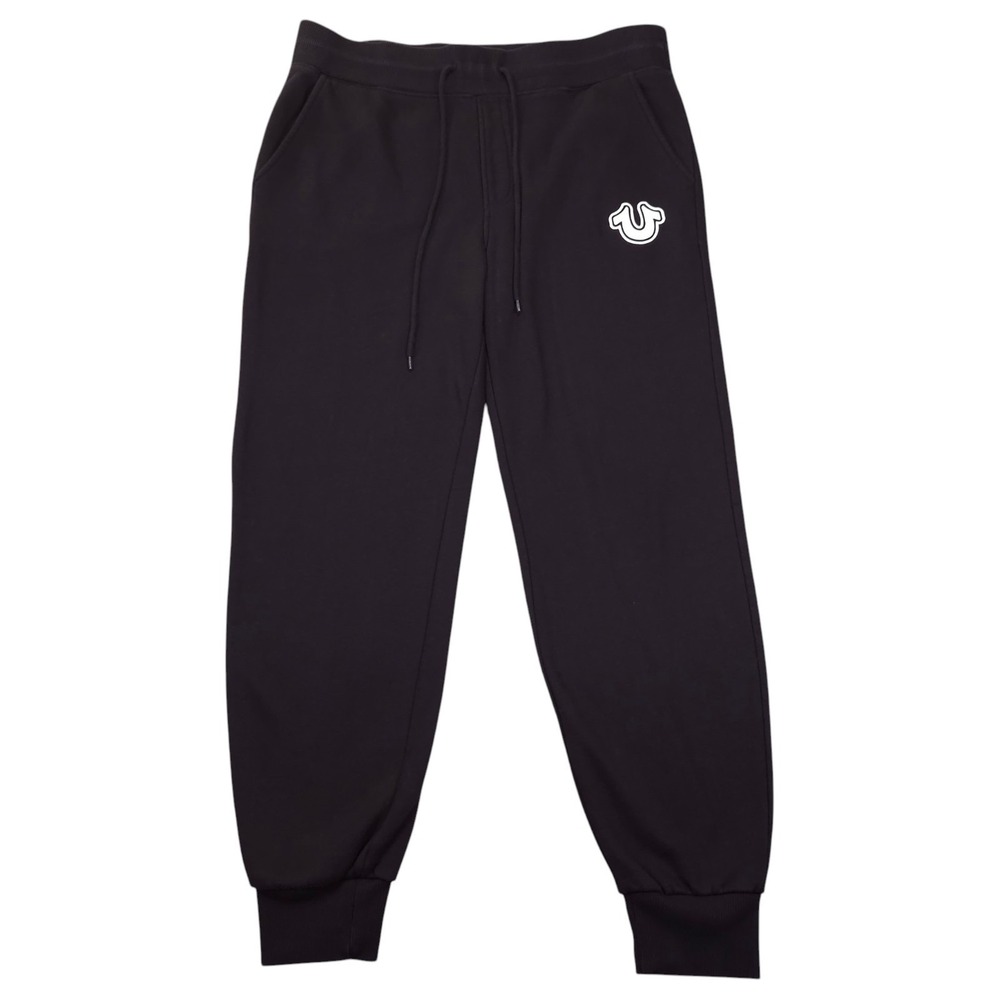 True Religion Sweatpants Mens Large Black Core Zip Joggers Fleece Pants Lounge